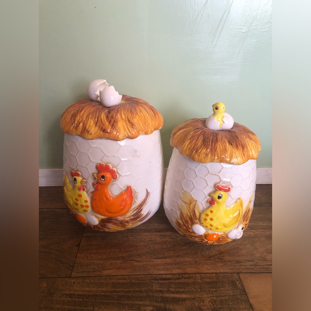 1976 Sears Roebuck Chicken Canisters, Cookie Jars, Farm House Ranch *flaws